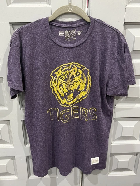 Mens Retro Brand LSU Tigers Purple Short Sleeve Shirt Size Medium