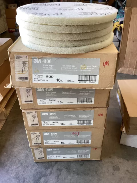 5 Boxes Of 5 Total Of 25-3M 4100  16” WHITE SUPER POLISH FLOOR PADS