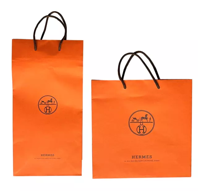 HERMÈS Authentic Orange Paper Shopping Bags (2): 16" x 8"  & 11.75" x 11.75"