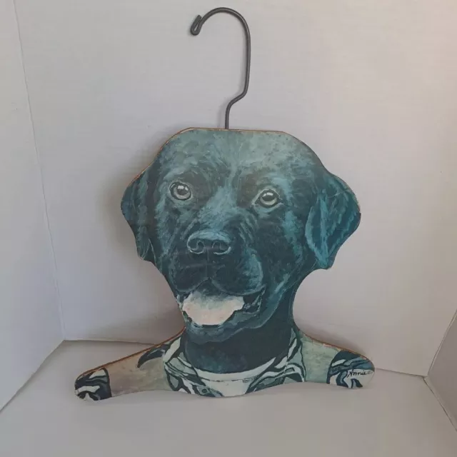 Vtg Annie Rhinehart Black Lab Dog Wooden Clothes Hanger Orvis Hunting Dog