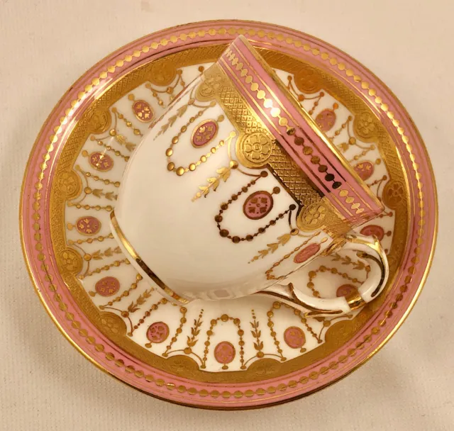 Antique Mintons Demitasse Cup & Saucer, Raise Gold, Made for Tiffany