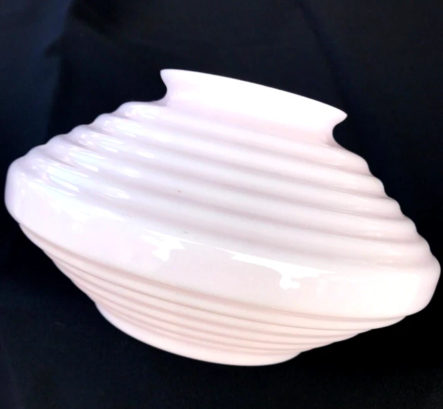 Vintage Pendant Shade Blush Pink Cased Glass Art Deco Ribbed School House Style