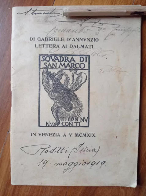 Lettera ai Dalmati con dedica Gabriele D'Annunzio a tenente Rodittti Istria 1919