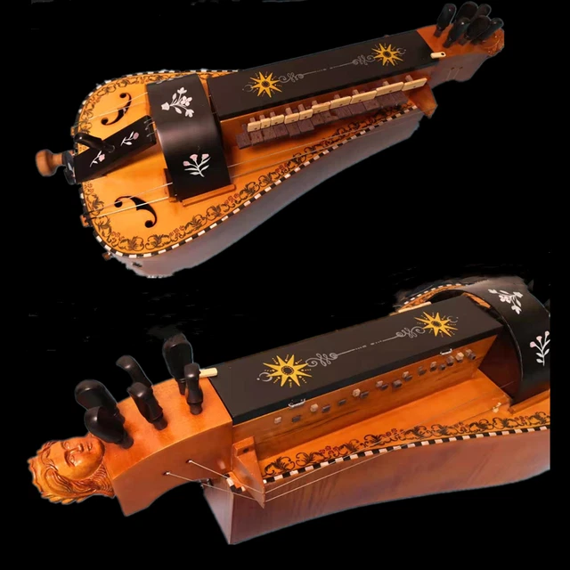 6 strings 24 keys Hurdy Gurdy bird's eye inlay shell purfling carved woman head