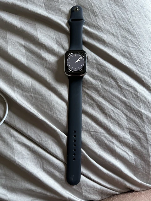 Apple Watch Series 8 45mm Stainless Steel with Midnight Sport Band. Cellular/GPS