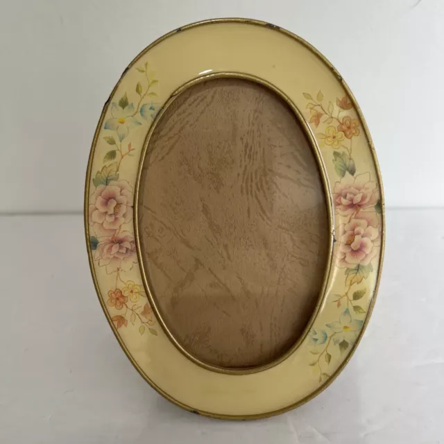 Loui Michel Cie Brass Edge Lacquer floral vintage frame by Bowon Oval 4.5" by 6"