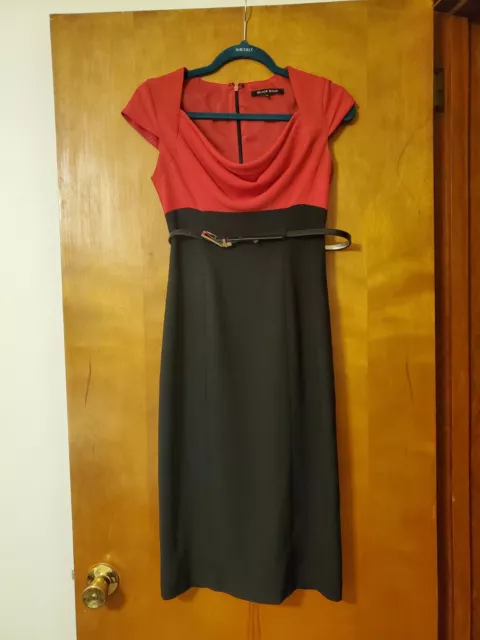 Black Halo Jackie O Red & Black Colorblock Belted Sheath Dress Size 0