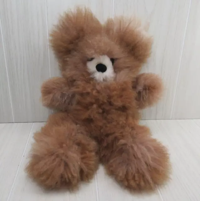 Alpaca Teddy Bear Real Fur Fluffy Plush Stuffed Animal Brown NEEDS SMALL REPAIR