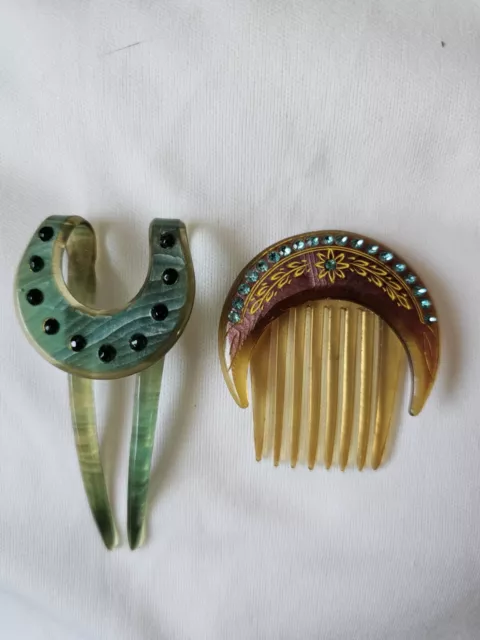 Vintage Teal Art Noveau Hair Combs