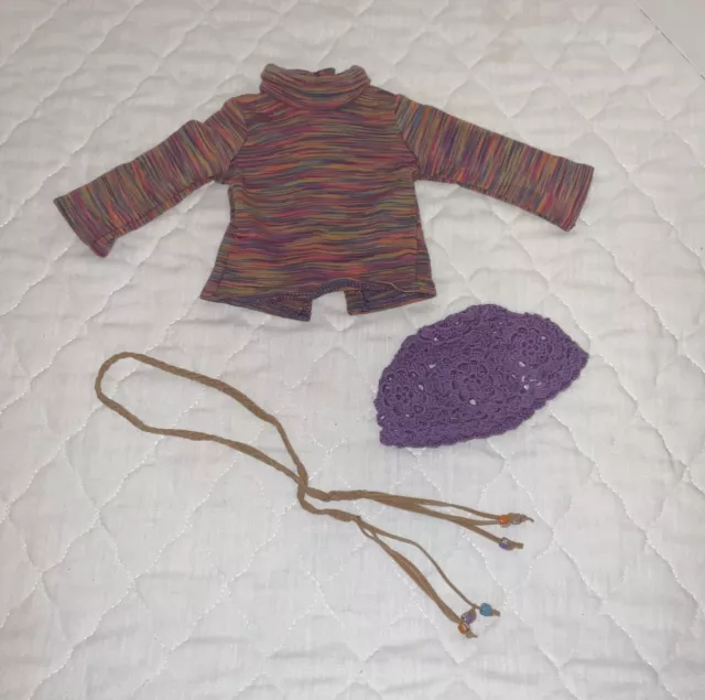 American Girl Julie Doll Clothes & Accessories Lot Purple Hat Meet Top Belt