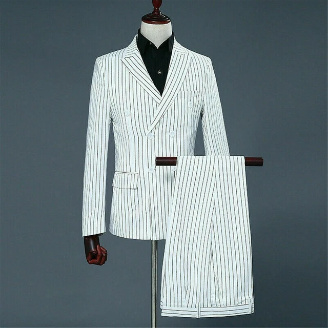 Veste Longue Smoking Rayée Homme - Double Boutonnière - Polyester - Taille Unique Regular - Neuf Sans étiquette