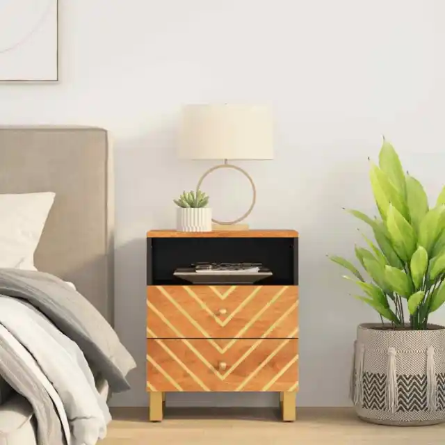 Bedside Cabinet Nightstand Bed Table Brown and Black Solid Wood Mango vidaXL