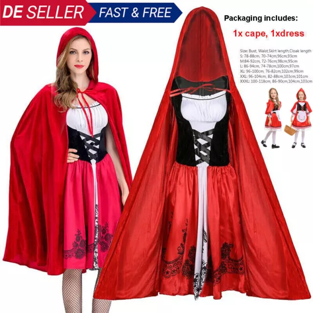 Erwachsene Damen Rotkäppchen Cosplay Kleid Cape Halloween Fancy Party Kostüm.