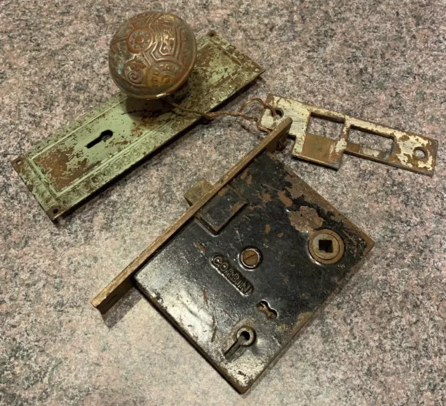 Nice Antique Victorian Decorative Eastlake Mortise Door Lock Set Corbin