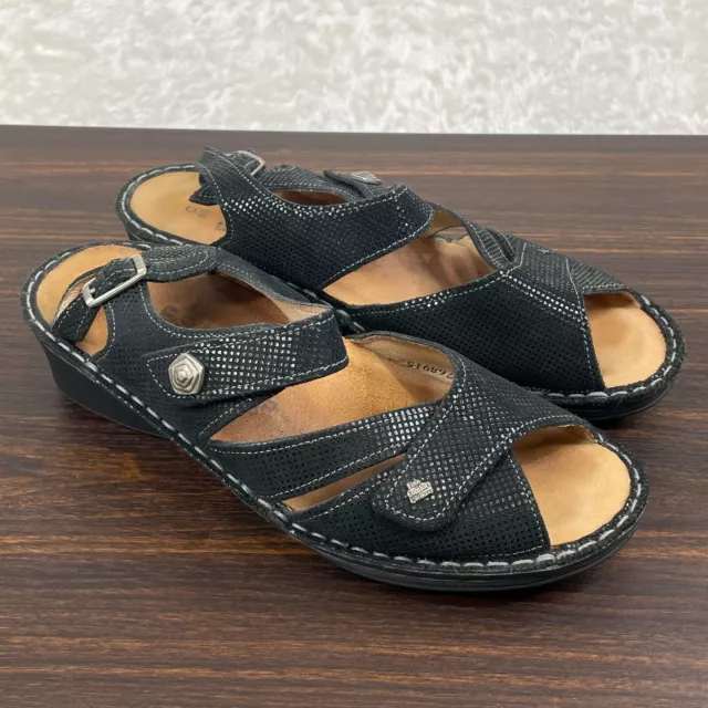 Finn Comfort Low Wedge Cushioned Sandals Womens 6.5 C Black Ankle Strap *