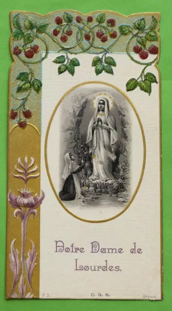 Santino Holy Card Canivet Image pieuse Art Nouveau Gaufrée Notre-Dame de Lourdes