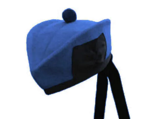 100% Wool Glengarry Cap Hat Premium Handmade SCOTTISH Blue GLENGARRYS Piper Cap