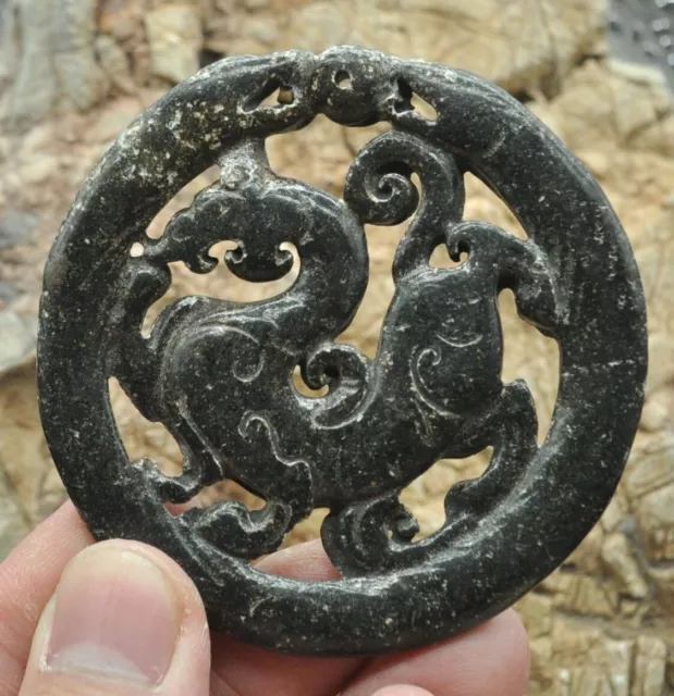 Chinese old natural jade hand-carved statue Pendants~dragon