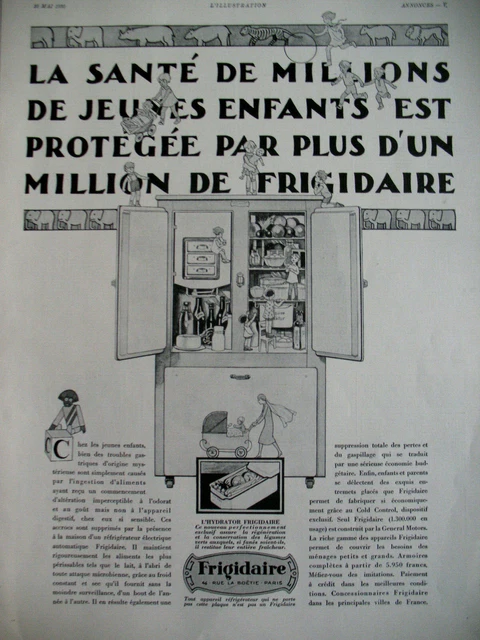 PUBLICITE DE PRESSE FRIGIDAIRE REFRIGERATEUR SANTé DES JEUNES ENFANTS AD 1931