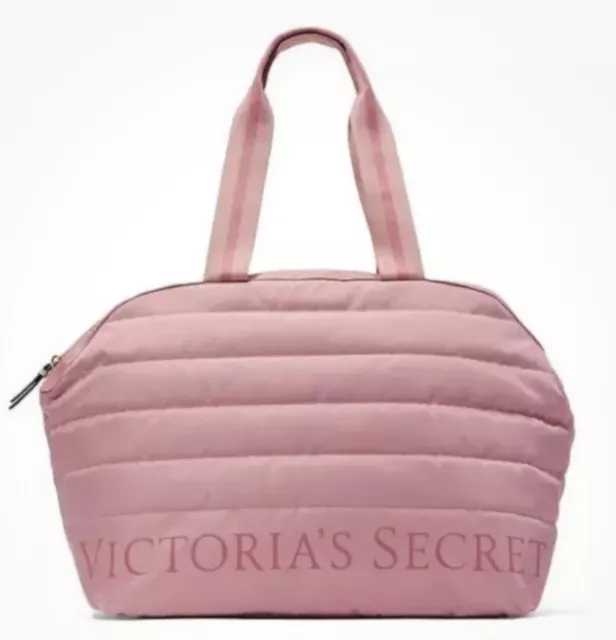 Victoria’s Secret Quilted Mauve Signature Zipper Travel Gym Duffle Tote Bag