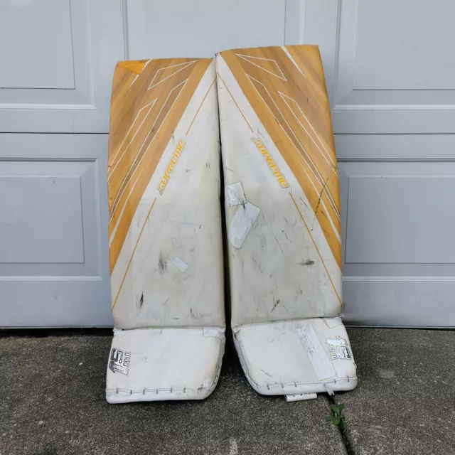 Used Bauer Supreme 1S Odin White Yellow Large 36" Goalie Pads