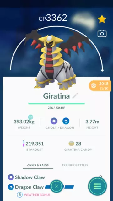 Shiny Giratina ( Origin Forme ) Pokemon Trade Go