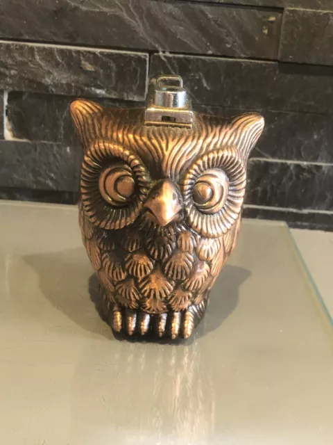 Briquet ancien collection en métal en forme de hibou chouette vintage