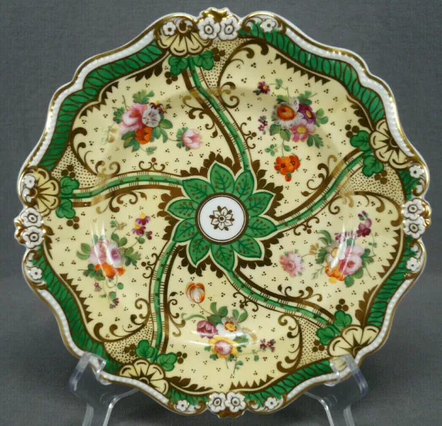Ridgway 2889 Hand Painted Floral Yellow Green & Gold 8 3/4 Inch Plate Circa 1835