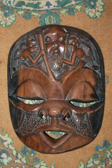 Hard and Heavy African Ebony Wood Mask Hand Carved Wooden Art Decor Excellent