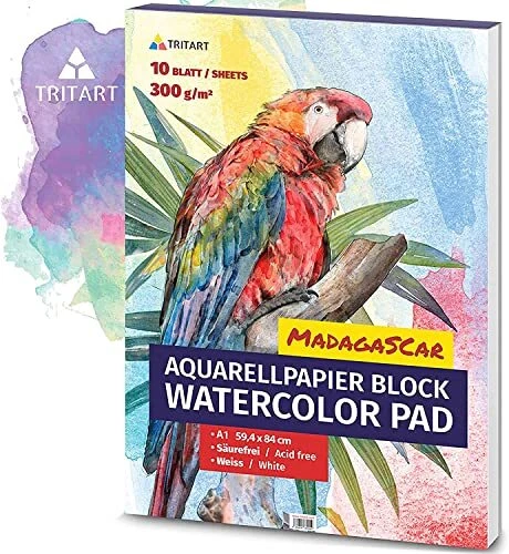 Tritart Aquarellpapier Din A1 300g - Weiß 10 Blatt - Dickes Aquarellblock zum Ma