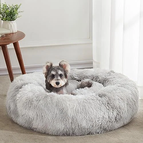 Cozy Calming Dog & Cat Bed, Soft Plush Donut Bed for Small Medium Pets
