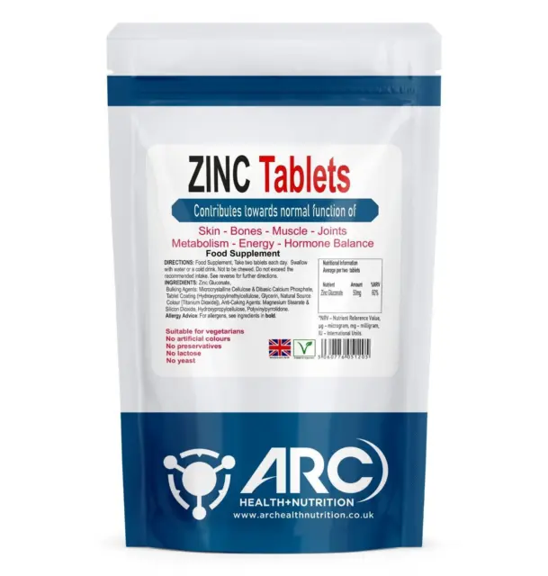 Zinc Gluconate 50mg Mineral Supplement 120 Tablets- High Strength - Vegan