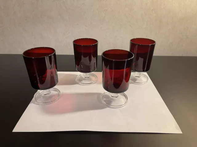 (4) Vintage Arcoroc Classic Ruby Red Stem Water Goblets Wine Glass  France