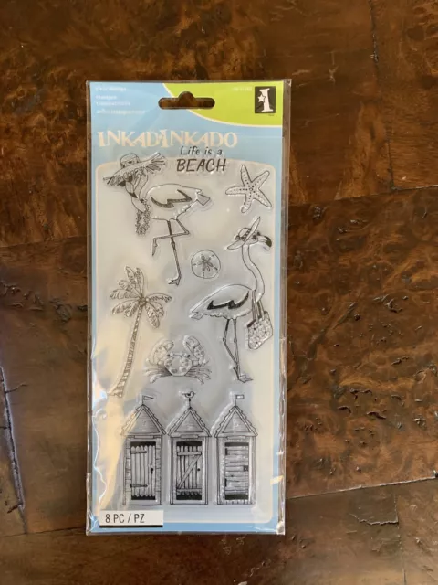 Inkadinkado Flamingo Fun Beach Palm Tree Clear Rubber Stamp Set