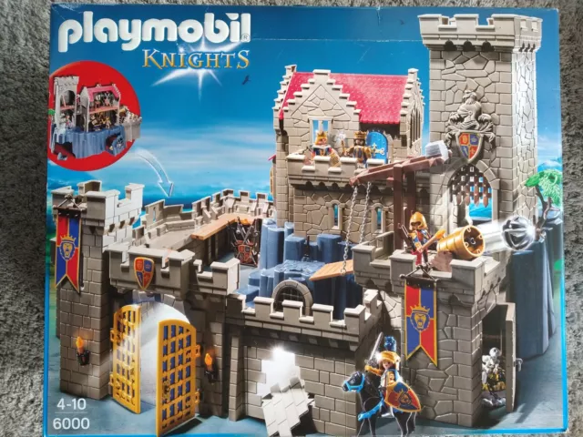 Playmobil Knights - Königsburg Löwenritter (6000), fast komplett, auf Holzplatte