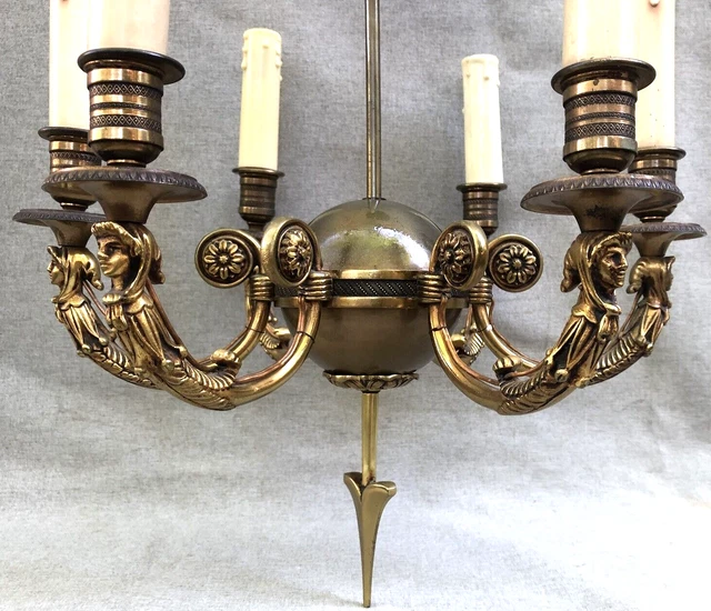 Antique french Empire style chandelier light 1930-40's gilded bronze