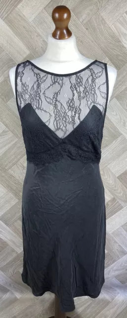 SAMSOE SAMSOE Black Sleeveless Cornelia Cupro Blend Dress Lace Detail Size Large