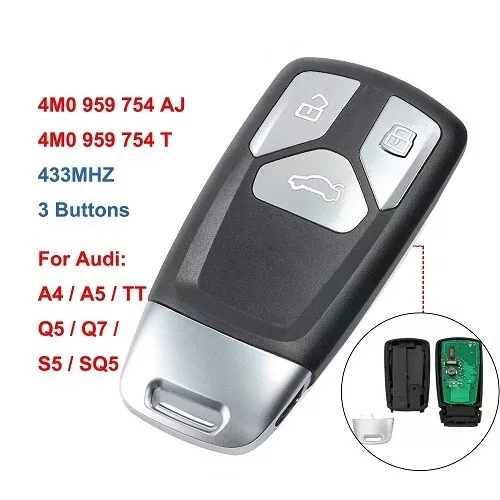 Remote Car Key Fob 3 Buttons 433MHz for Audi TT A4 A5 Q5 Q7 S5 SQ5 4M0959754AJ