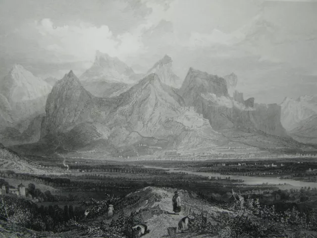 Ancienne original gravure Mountain of the Grande Chartreuse from Grenoble France