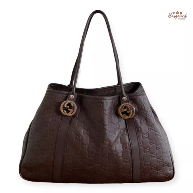 Authentic GUCCI Brown Guccissima Leather GG Twins Medium Shoulder Tote Bag Authentic GUCCI Brown Guccissima Leather GG Twins Medium Shoulder Tote Bag