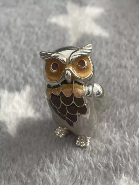 Saturno Sterling Silver Enamel Owl Figure 4Cm “Large” Size 33.4 Grams Freepost