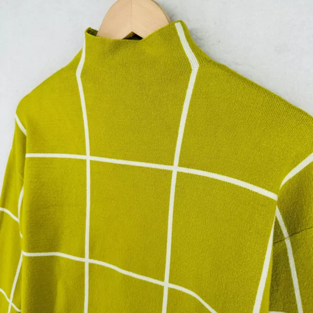 CYNTHIA ROWLEY Sweater Womens S Mockneck Check Pullover Long Sleeve Green