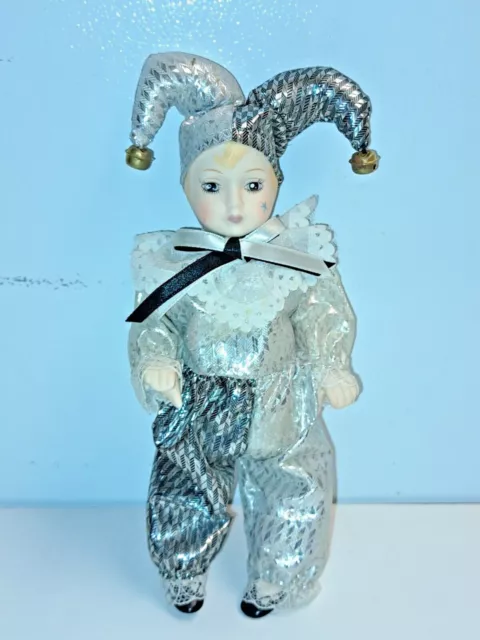 Vintage Harlequin Porcelain & Cloth Collectible Doll Hand Painted Face