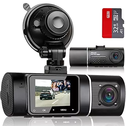 Abask J05 Dashcam Auto 1080P Dash Cam Vorne Innen mit 32GB SD-Karte, 310° Wei...