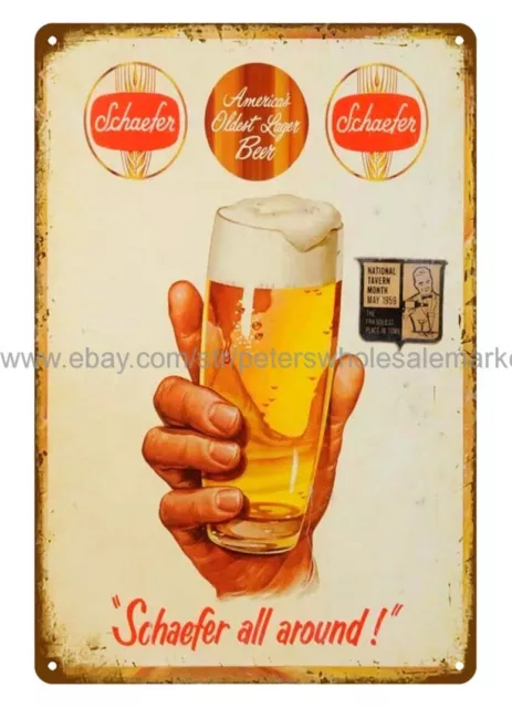 Schaefer Beer bar pub man cave diner metal tin sign vertical metal wall decor