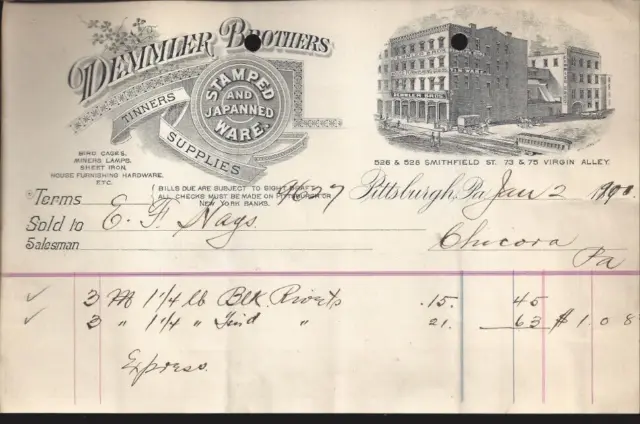 1900 Demmler Brothers Pittsburgh Pa Receipt Antique Ephemera