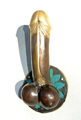 large penis DOOR PULL HOOK hand made solid cast hollow  brass 9 " handle B