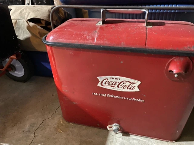 VINTAGE Original Coca Cola Metal Cooler w/ Lid, Handle, Bottle Opener, Tray