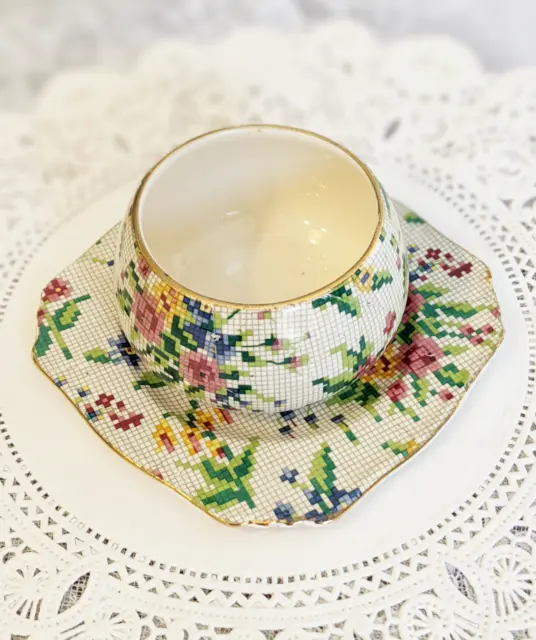 Royal Winton Grimwades Queen Anne Chintz Pattern Sugar Bowl with Under Tray