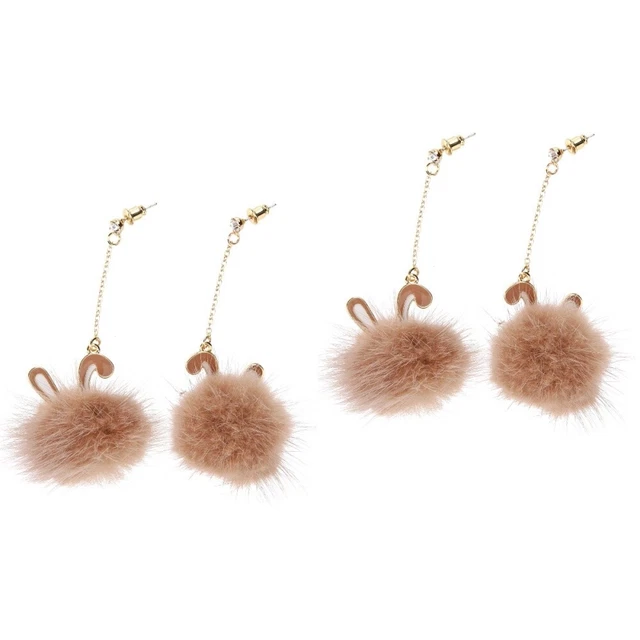 2 paires boucles d'oreilles en peluche de lapin pom pom boucles d'oreilles en